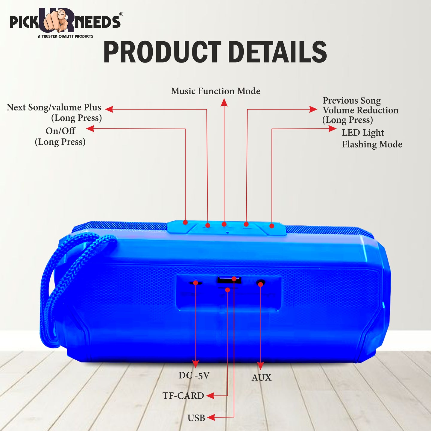 Pick Ur Needs  Rechargeable Mini Portable Wireless Bluetooth Super Bass Speaker With HD Audio 10 W Bluetooth Speaker (Green, Stereo Channel)